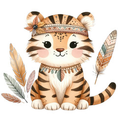 Playful illustrated tiger cub whimsical art style children&rsquo;s decor colorful environment cute and charming concept