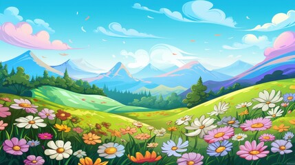 Fototapeta premium Colorful Flowers Bloom in a Mountain Valley Landscape