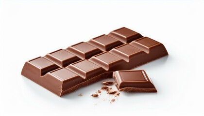 A milk chocolate bar broken into pieces, isolated on a white background.
