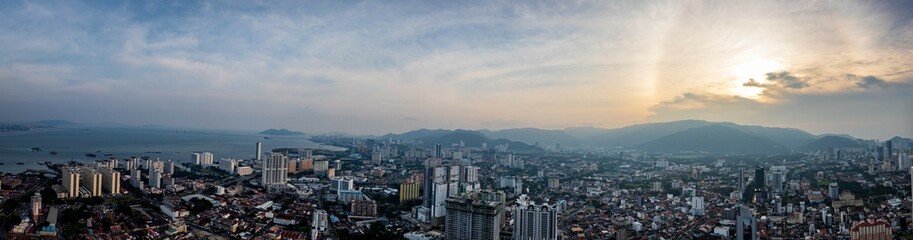 Panoramic View of a Penang City at Sunset, Malaysia