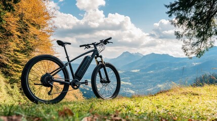 Obraz premium Electric Bike Adventure in the Majestic Alps: A Serene Autumn Ride