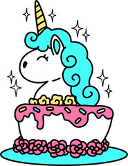 Hand-drawn cute unicorn cake illustration