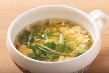 豆苗　卵スープ