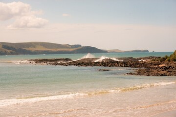 Curio Bay Rugged Coastal Landscape at Low Tide on a Sunny Day - Scenic New Zealand
