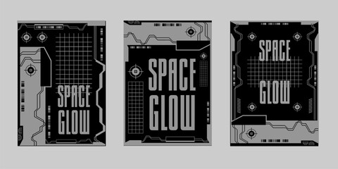 Brutalism poster set, Modern brochure for print. Retrofuturism graphic for promo event and music. Streetwear poster bundle. Event poster vector set.