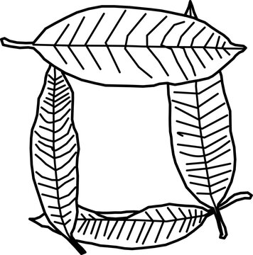 illustration of a fish, dodle leaf, The foliage forms a nature-inspired frame. Plant elements create a decorative border. Dynamic design perfect for environmental themed projects