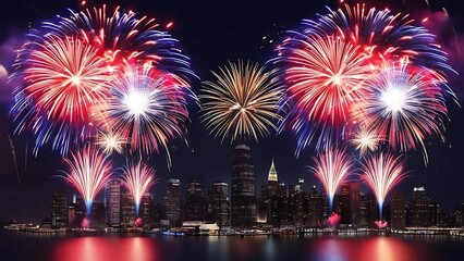 Fototapeta premium Happy New Year Celebrations with Fireworks in the sky