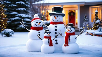 Obraz premium snowman Family Dancing in the snow outdoors 
