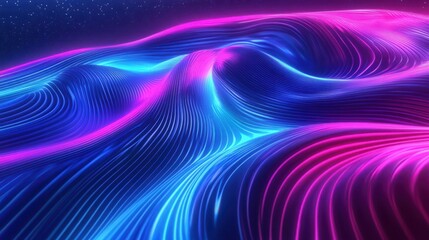 Obraz premium Abstract Neon Waves Flowing Underneath Stars