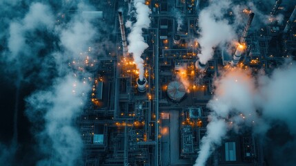 Obraz premium Aerial View of an Industrial Complex with Smoke