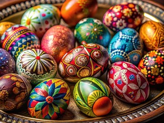Fototapeta premium Colorful Easter Eggs Plate - Festive Spring Display
