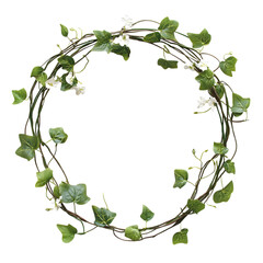 Ivy Vine Wreath with Flowers Isolated on Transparent Background