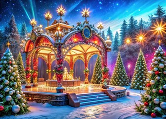 Fototapeta premium Enchanting Winter Celebration Stage - Festive Digital Art