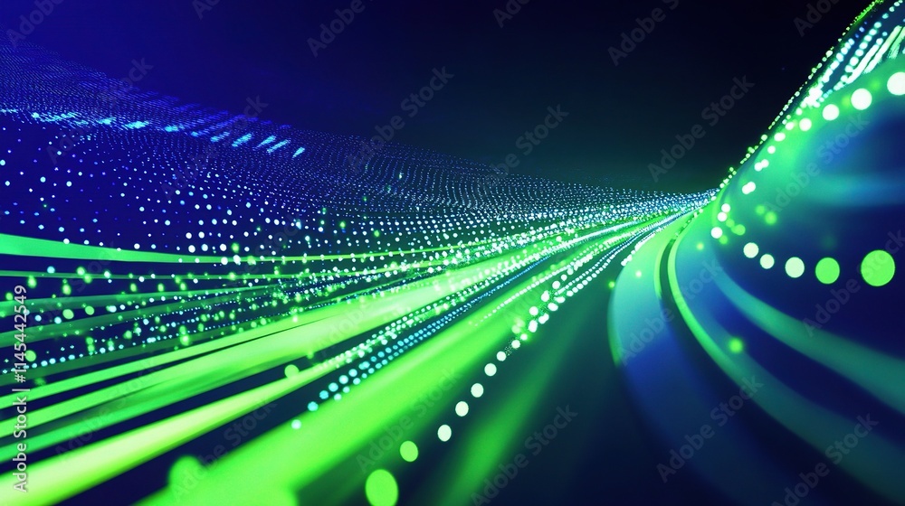 Poster vibrant digital interface with flowing light patterns and data visuals