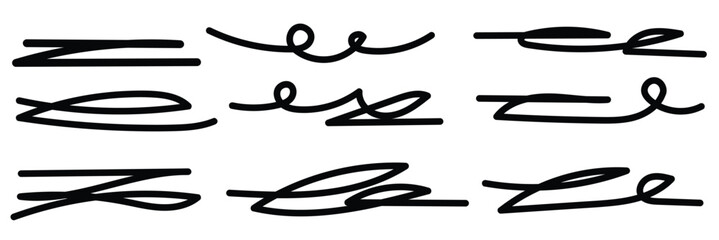 Swift crossed and wavy underlines. Underline markers collection. Vector illustration of scribble lines isolated on white background.