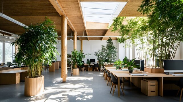Modern office with bamboo furniture AI generated illustration