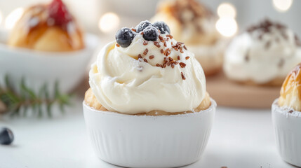 Artisanal homemade dessert on neutral background  
