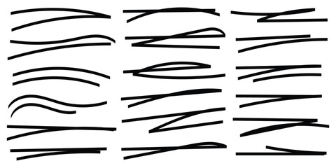 Set of hand drawn marker line design element, grunge strokes, doodle lines underline scribble. 