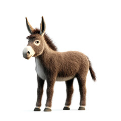 Obraz premium A cute, animated donkey stands upright, showcasing a fluffy coat and friendly expression, ideal for children's stories or animations.