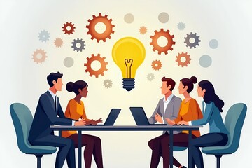 A business team brainstorming at a table