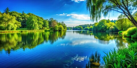Fototapeta premium Lakeside Serenity: Scenic Lake Views for Relaxation