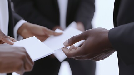 Obraz premium Three people are standing together, one of them holding a white envelope