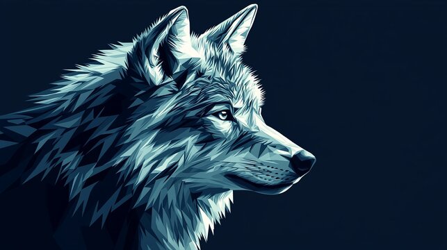 Stylized wolf portrait in cool blue tones.