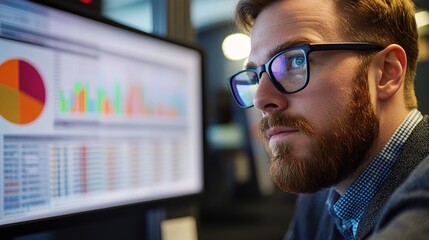 Business Analyst Reviewing Colorful Financial Statement Data