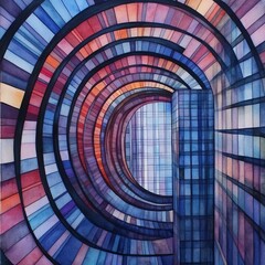 Naklejka premium Abstract Watercolor Painting of Curving Glass Architecture