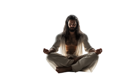 A Serene Portrait of a Man in Lotus Position on transparent background