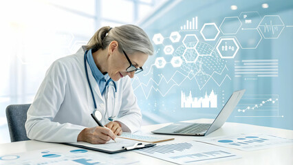 Medical Financial Planner Budget Analysis Healthcare Cost Digital Art Background