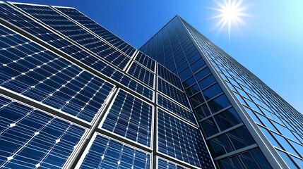 Obraz premium Modern Building with Solar Panels, Renewable Energy - Sustainable e.