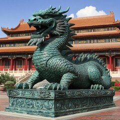 Fototapeta premium Ancient Chinese Dragon Statue Before Palace