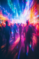 A vibrant dance party with colorful lights and energetic music. Everyone is enjoying the last moments, Generative AI