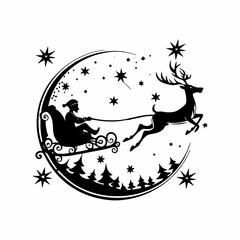 The Reindeer With Santa Claus black and white image for illustration