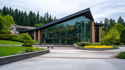 Modern Glass Building in Forest Setting - Sustainable Architecture