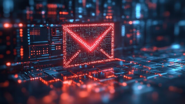 Digital representation of an email icon in neon.