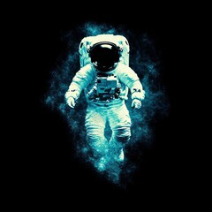 Fototapeta premium Astronaut in Space Dust, Celestial Exploration, Cosmic Journey