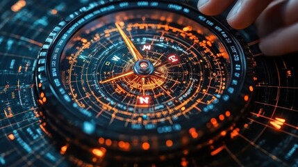 Detailed compass with glowing elements and markings.