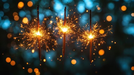 Fototapeta premium Sparklers glowing against a blurred background.