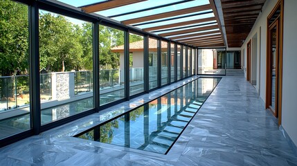 Fototapeta premium Modern Glass Pool & Patio Design - Modern Minimalism