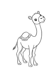Standing camel vector art cute minimalist drawing white background. AI Generated