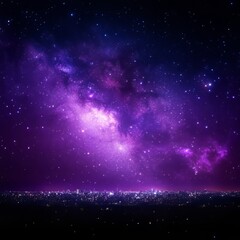 Obraz premium Cityscape Underneath a Vibrant Purple Night Sky and Milky Way Galaxy