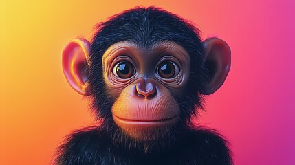 Fototapeta premium Adorable Baby Chimpanzee Portrait Against Vibrant Background