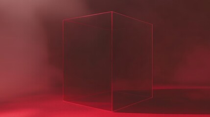 Abstract Red Transparent Cube with Dramatic Lighting Background
