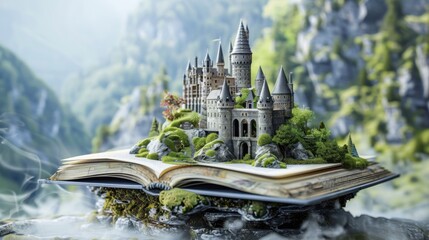 Magical castle emerges from the pages of a fairy tale in a mystical landscape