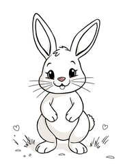 White Rabbit Stands Happily, Minimalist Hand Drawn Sketch Art. AI Generated