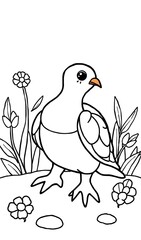 Obraz premium Bird happily standing on grass hand-drawn sketch illustration.. AI Generated