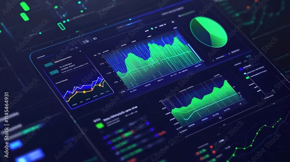 Poster innovative data analysis software interface with colorful graphics