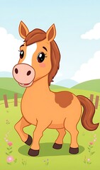 Obraz premium Smiling horse playfully trots across pasture digital vector art. AI Generated
